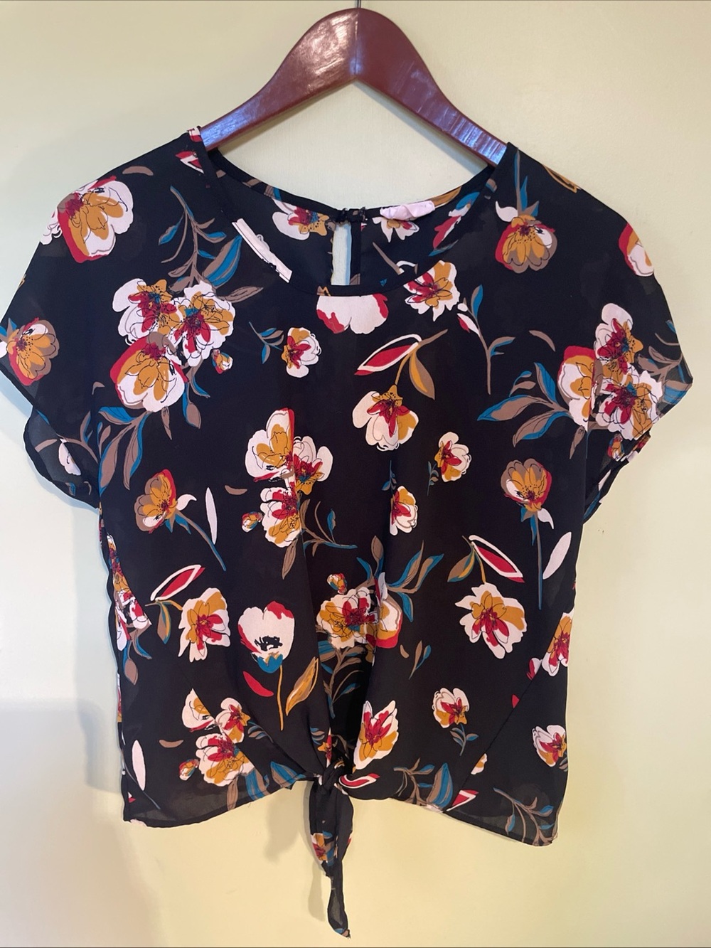 Sienna Sky Black Floral Tie-Front Blouse
